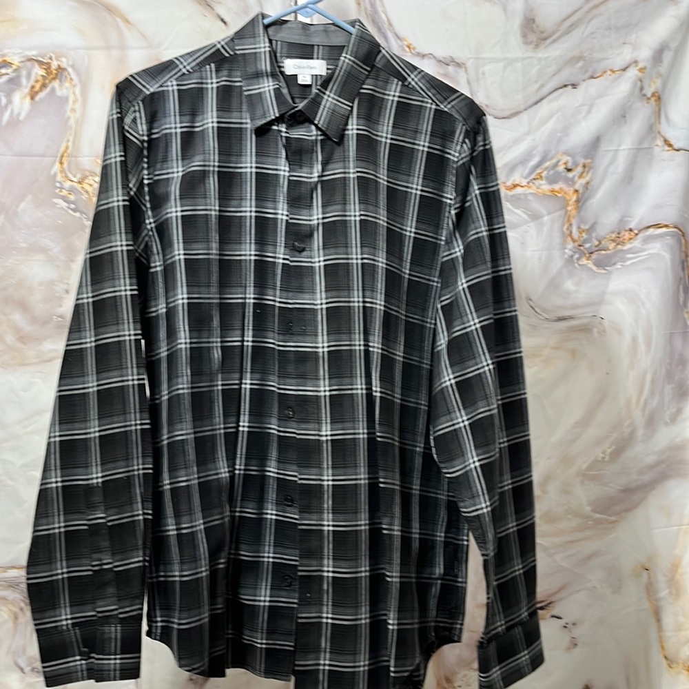 Mens Calvin Klein Black and White Plaid Long Sleeve Button Down Shirt SZ M - Picture 1 of 11